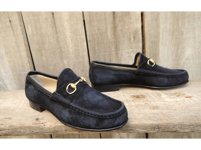Mocassini Gucci in velluto di vitello nero - vista 3