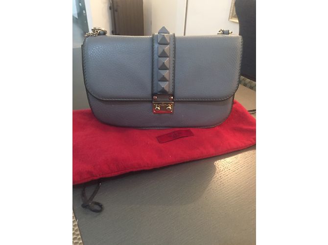 Borsa a mano Valentino Glam Lock in pelle martellata grigia Grigio - vista 3