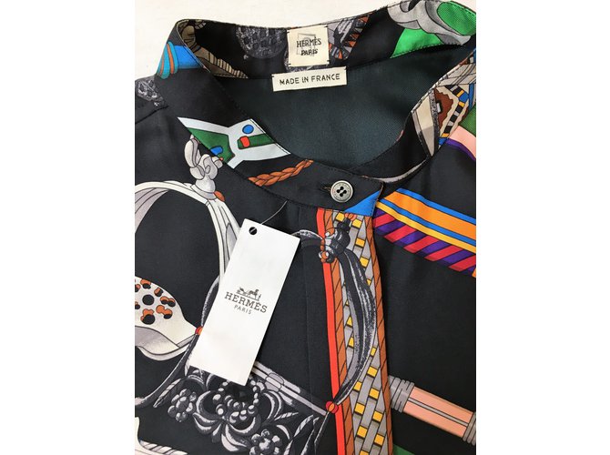 Chemisier Hermès En Soie Mousseline - Taille 36/S - Bleu/beige - Occasion Excellent état