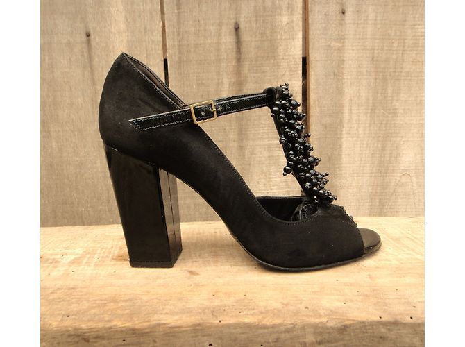 Décolleté Robert Clergerie in pelle di velluto nera con perle nere Nero - vista 3