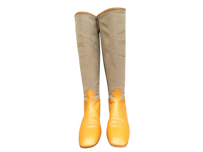 Botas Prada Amarelas de Couro e Lona Monogramada 36IT Amarelo - vista 2