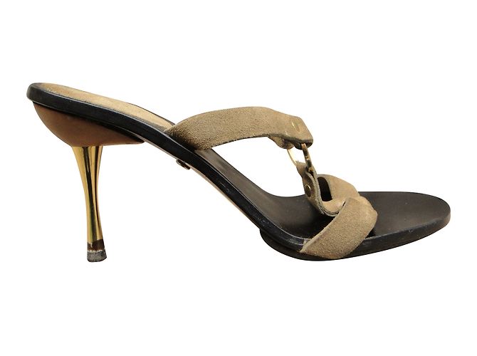 Sandali Gucci in nabuk e pelle nero beige 36IT - vista 2