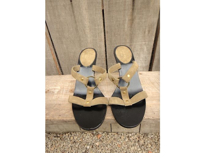 Sandali Gucci in nabuk e pelle nero beige 36IT - vista 6