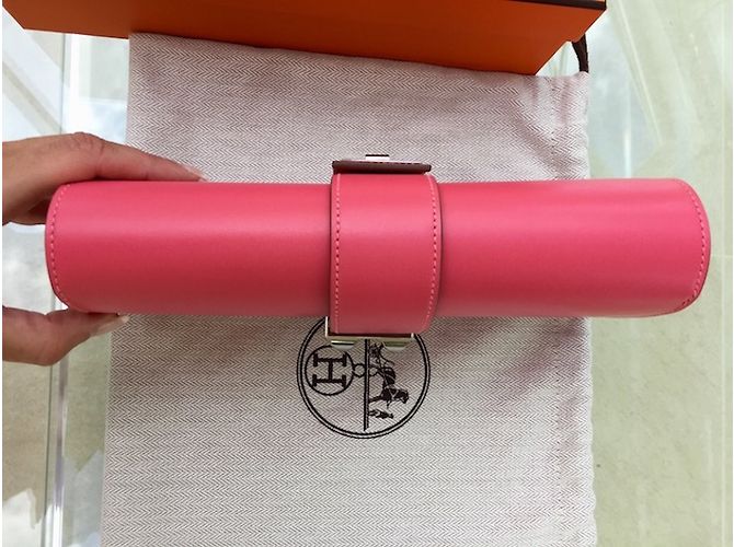 Clutch Hermès Médor 23 in pelle Tadelact rosa - vista 10