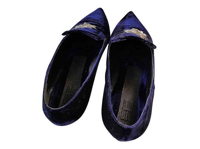Mocassini SANAYI 313 in pelle blu con ricamo ape argento 39 - vista 2