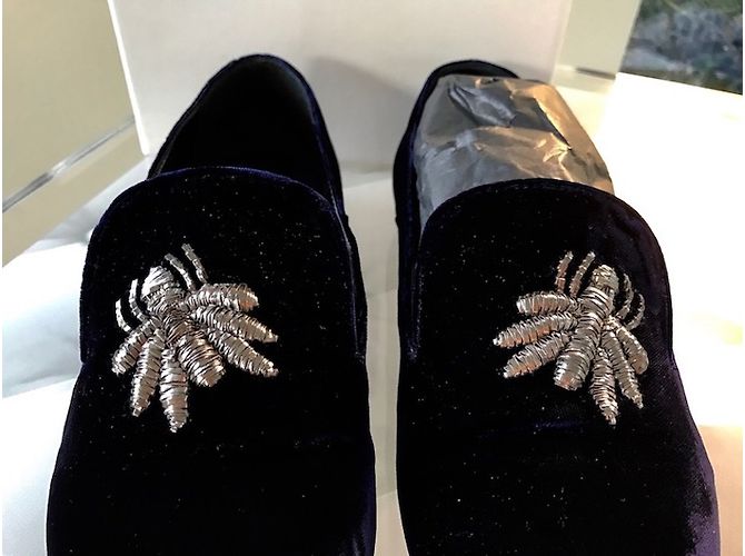 Mocassini SANAYI 313 in pelle blu con ricamo ape argento 39 - vista 4