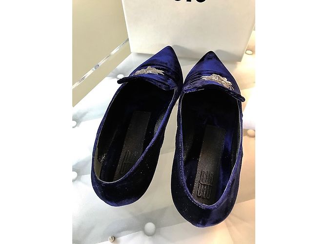 Mocassini SANAYI 313 in pelle blu con ricamo ape argento 39 - vista 5