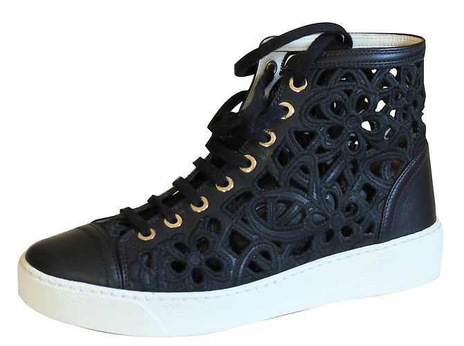 Sneakers Chanel in pelle nera con lacci Nero - vista 2