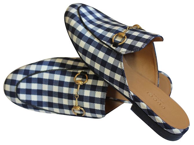 Mule Gucci in pelle a quadri blu navy e bianco 36 Multicolore - vista 2
