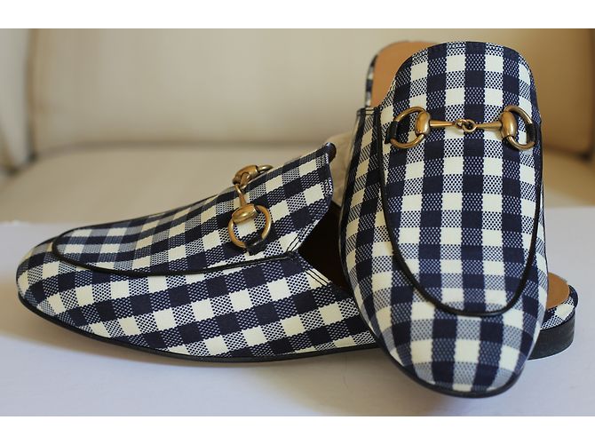 Mule Gucci in pelle a quadri blu navy e bianco 36 Multicolore - vista 3
