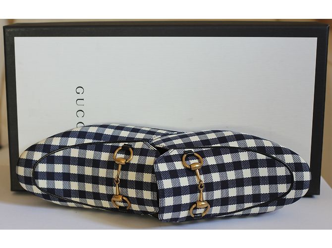 Mule Gucci in pelle a quadri blu navy e bianco 36 Multicolore - vista 4