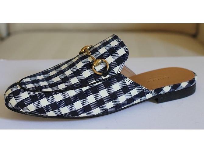 Mule Gucci in pelle a quadri blu navy e bianco 36 Multicolore - vista 7