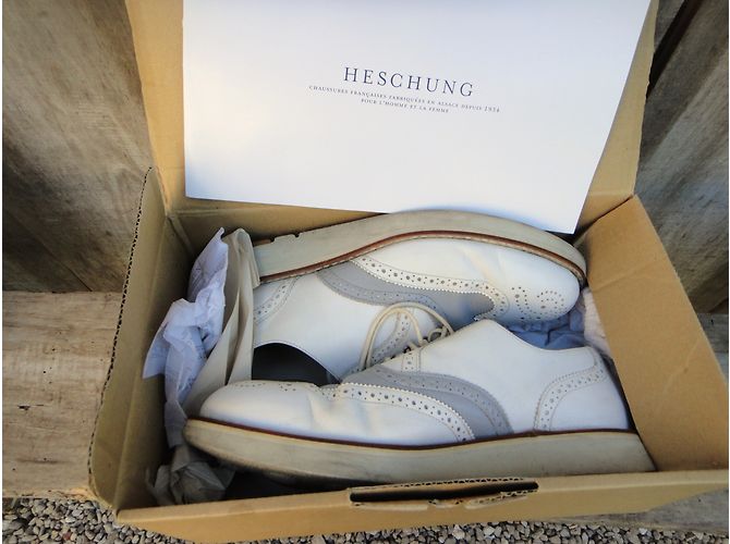 Comme Des Garcons Heschung X Richelieu scarpe in pelle bianche Bianco - vista 3