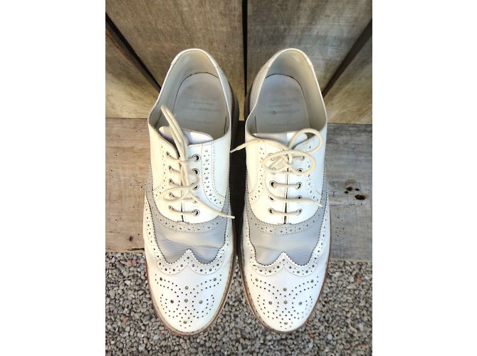 Comme Des Garcons Heschung X Richelieu scarpe in pelle bianche Bianco - vista 5