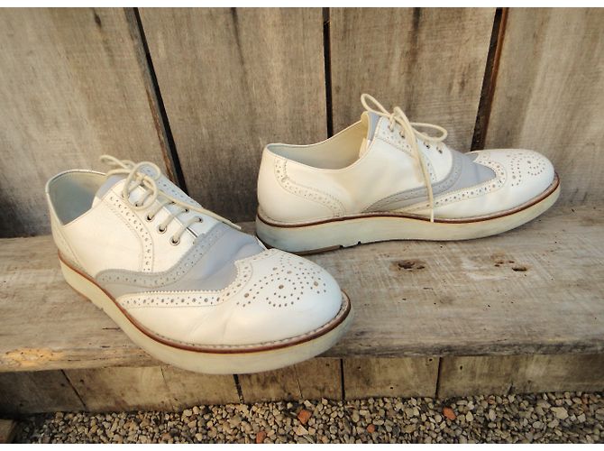 Comme Des Garcons Heschung X Richelieu scarpe in pelle bianche Bianco - vista 7