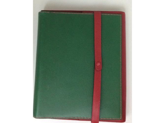 Hermès Pochette envelope 24 cm in courchevel garance leather Red Green - view 3