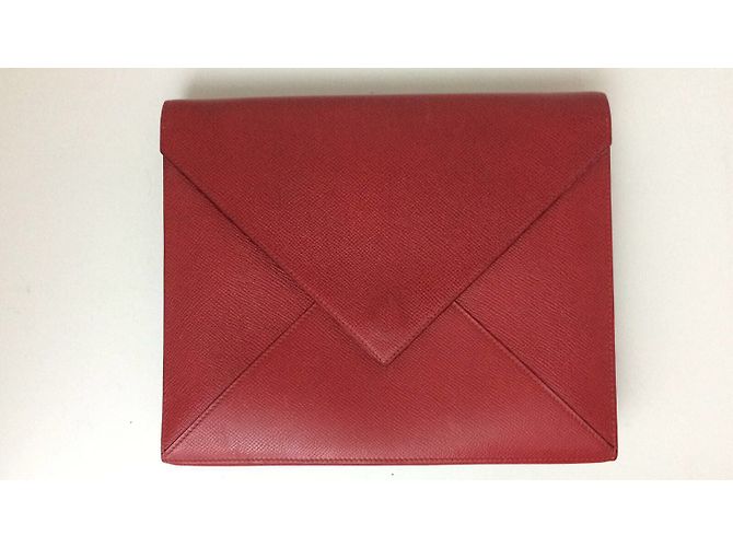 Hermès Pochette envelope 24 cm in courchevel garance leather Red Green - view 4