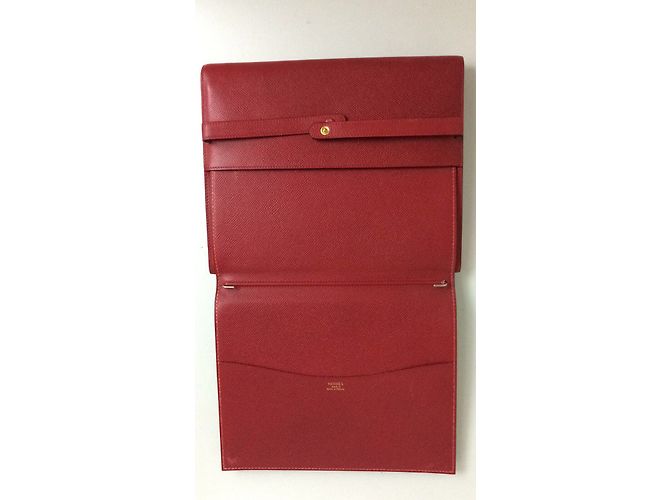 Hermès Pochette envelope 24 cm in courchevel garance leather Red Green - view 6
