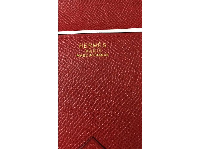 Hermès Pochette envelope 24 cm in courchevel garance leather Red Green - view 8