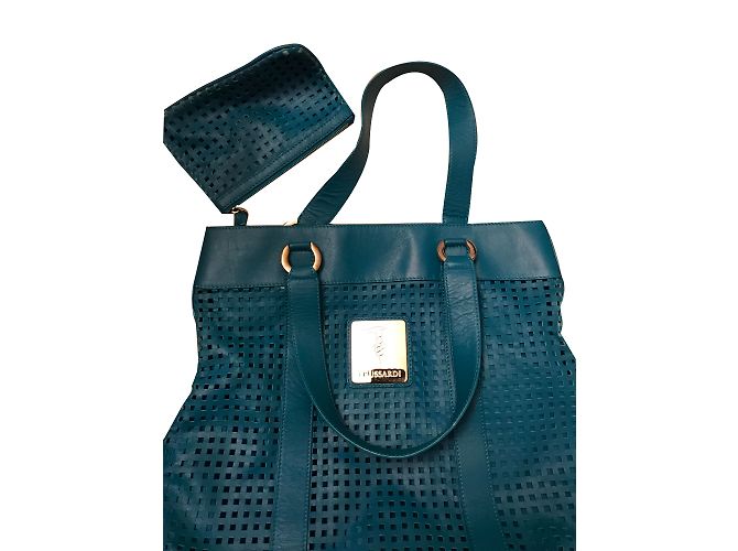 Borsa Trussardi in pelle blu turchese - vista 2