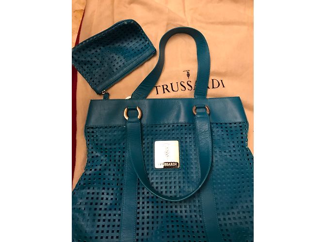 Borsa Trussardi in pelle blu turchese - vista 9