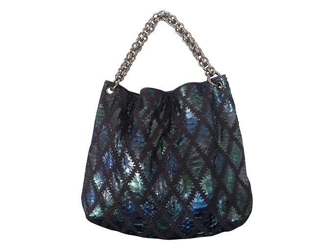 Sac Cabas Chanel en Python Bleu - vue 2