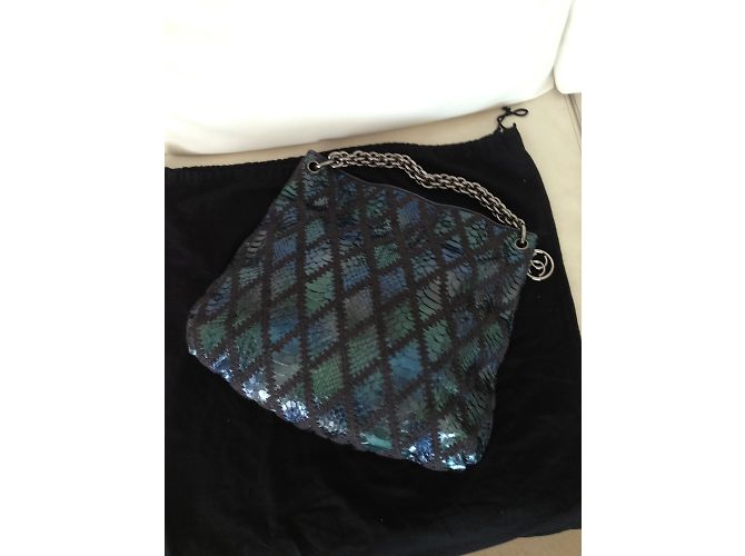 Sac Cabas Chanel en Python Bleu - vue 6