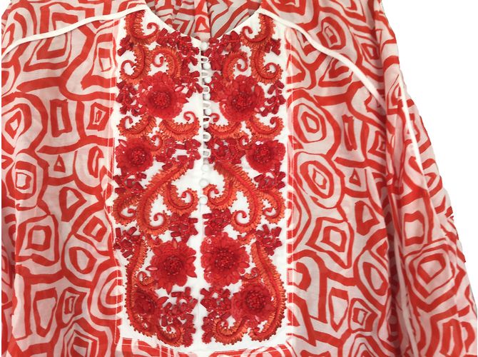 Vestido Oscar de la Renta Rojo de Seda Bordado Roja - vista 2