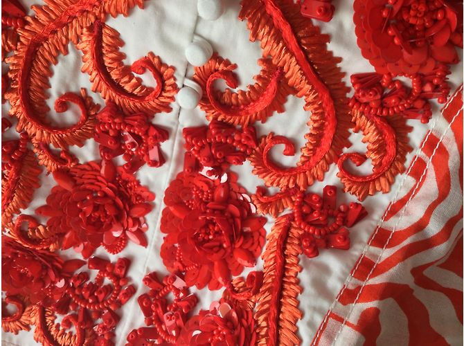 Vestido Oscar de la Renta Rojo de Seda Bordado Roja - vista 4