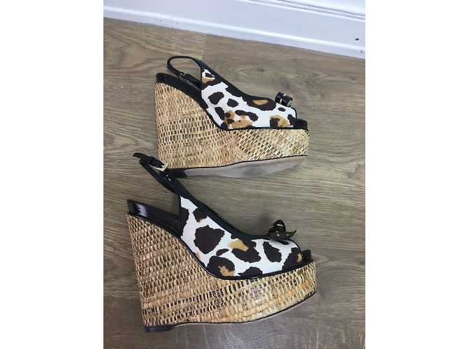 Christian Dior Leopard Pattern Platform Sandals Black Patent Leather Multiple colors - view 5