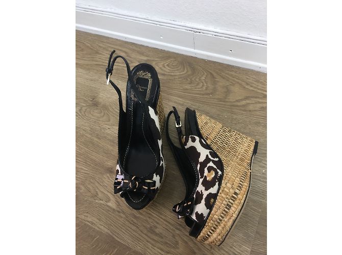 Christian Dior Leopard Pattern Platform Sandals Black Patent Leather Multiple colors - view 8