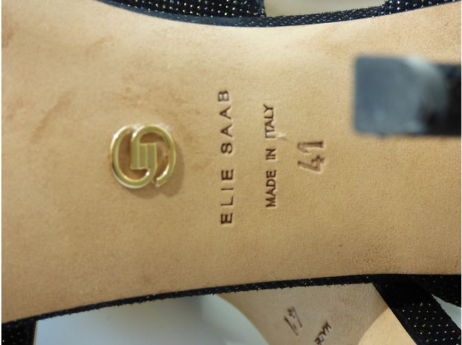 Décolleté Elie Saab in pelle nero e oro iridescente D'oro - vista 16