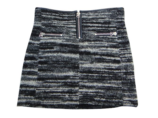 Mini saia Isabel Marant Etoile cinza de lã e couro - vista 2
