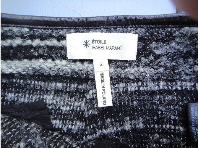 Mini saia Isabel Marant Etoile cinza de lã e couro - vista 4