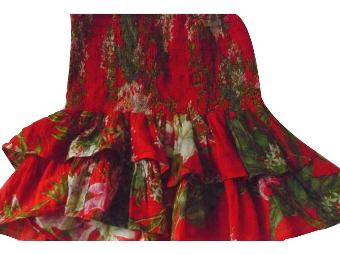 Falda Isabel Marant Etoile con Volantes y Flores Roja de Algodón Multicolor - vista 2