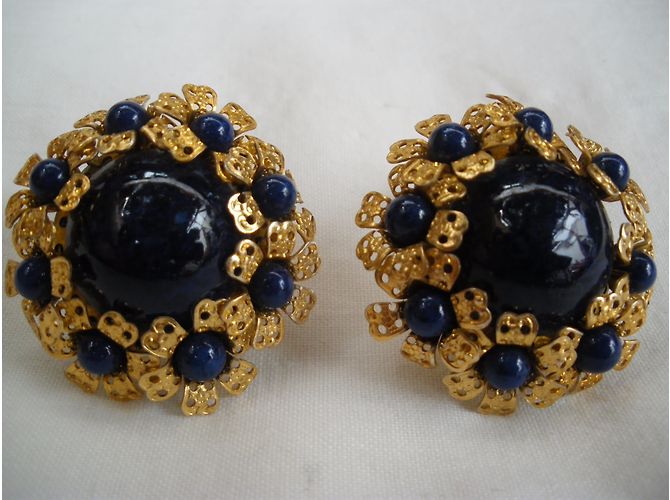 Autre Marque Vintage Earrings (not signed) Navy blue - view 3