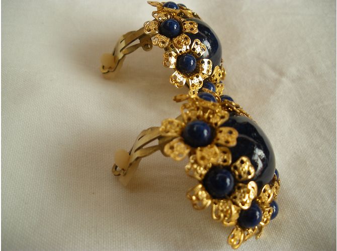 Autre Marque Vintage Earrings (not signed) Navy blue - view 4