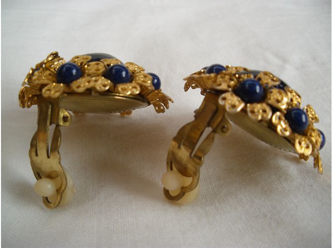 Autre Marque Vintage Earrings (not signed) Navy blue - view 6