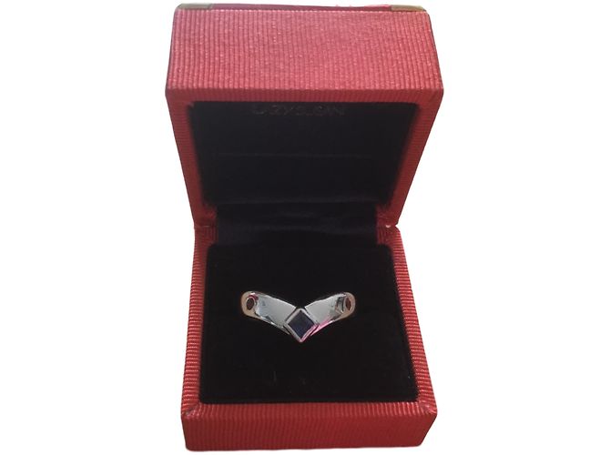 Autre Marque 18ct Weißgold Wishbone Ring mit Saphir und Rubin Größe 57 Blau - Ansicht 2