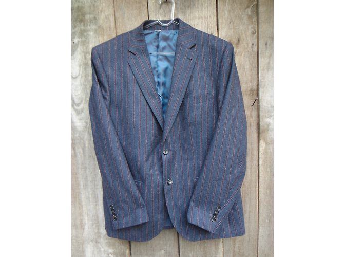 Carven Wool Blazer Jacket Dark Grey Red Stripes - view 3