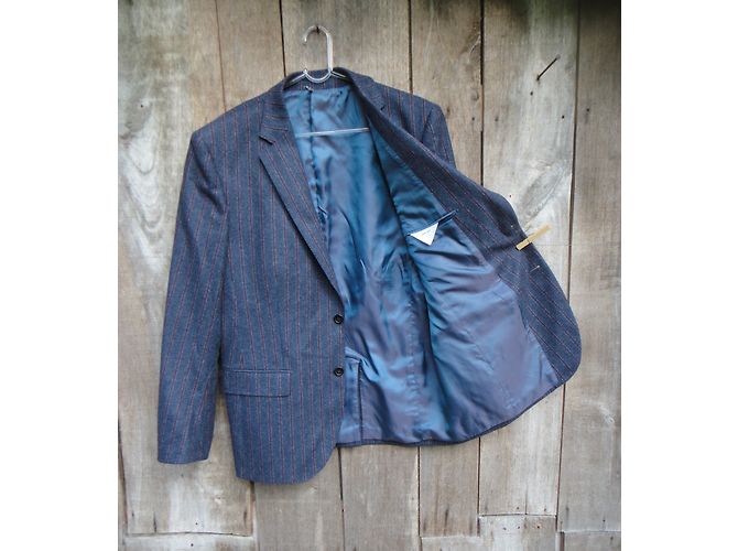 Carven Wool Blazer Jacket Dark Grey Red Stripes - view 8