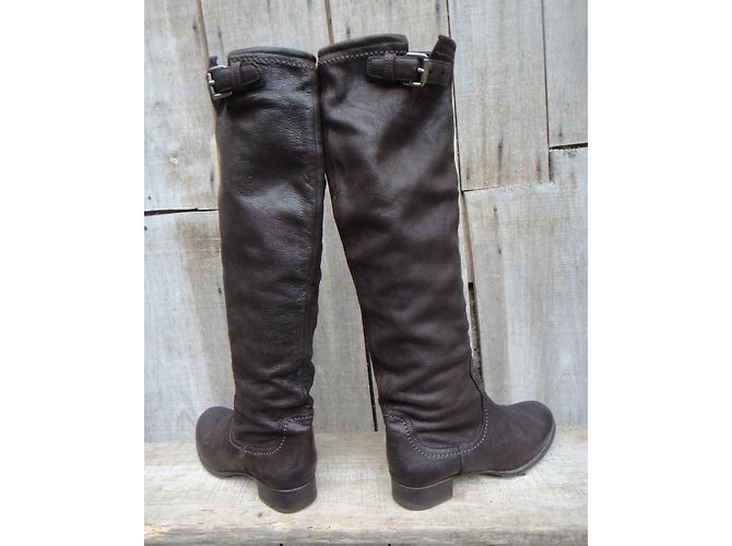 Botas Prada de cuero marrón oscuro - vista 7