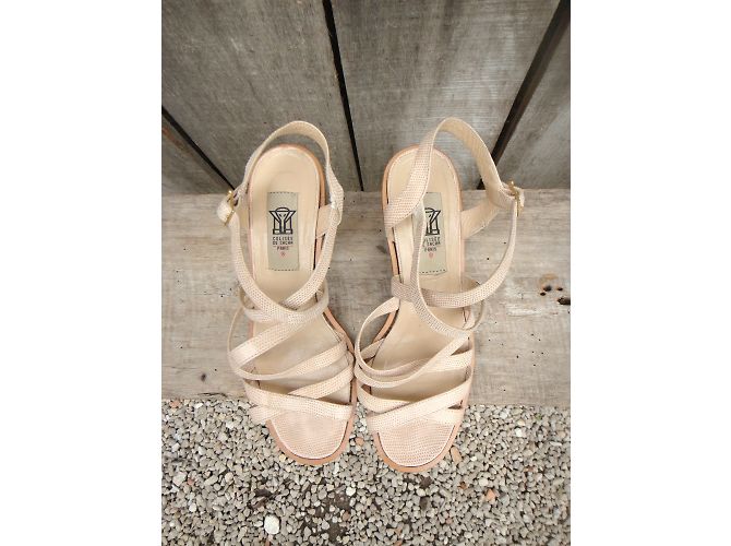 Sandali Colisee De Sacha in pelle beige effetto rettile - vista 3