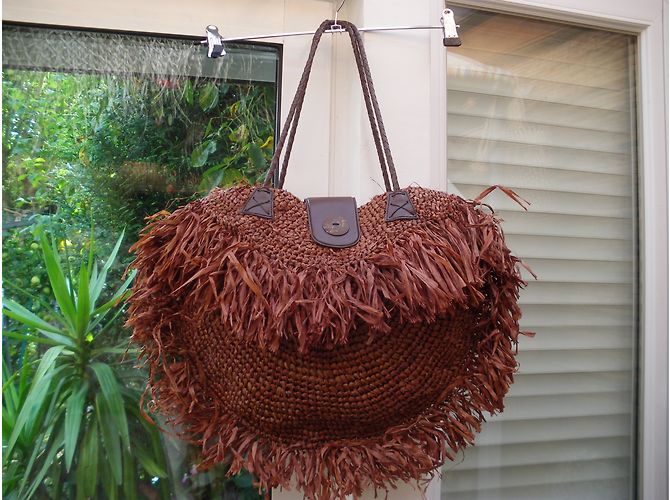 Autre Marque XL Strohtasche mit Fransen Dunkelbraun - Ansicht 3
