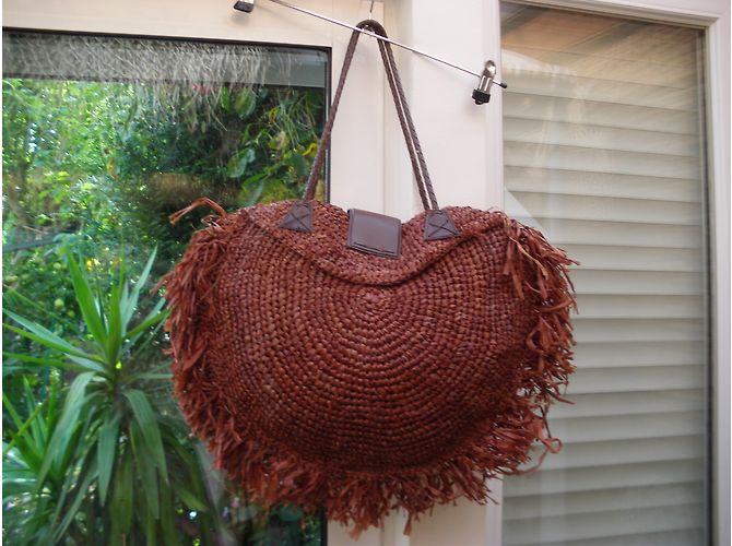 Autre Marque XL Strohtasche mit Fransen Dunkelbraun - Ansicht 4