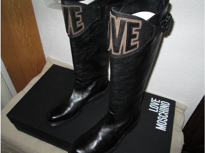 Botas Love Moschino de cuero negro - vista 3