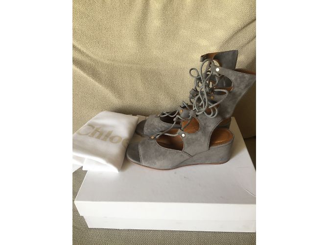 Sandali Gladiatore Chloé Grigio Camoscio - vista 8