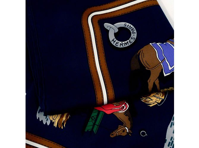 Hermès "les Ecuries" Schal Marineblau - Ansicht 4