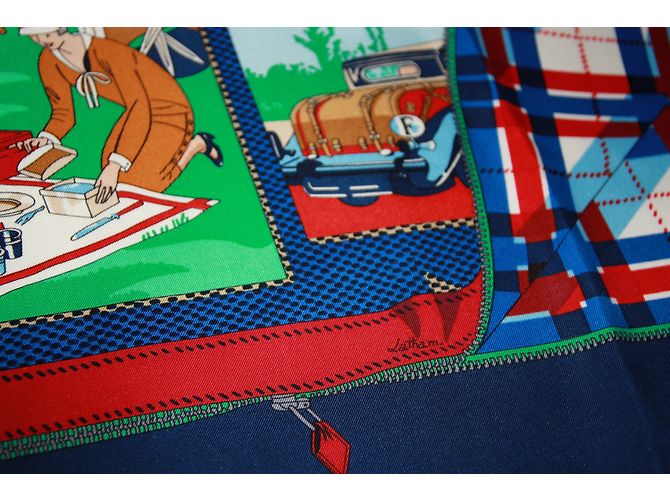 Hermès "L'élégance et le confort en automobile" Sciarpa di seta Blu navy - vista 11