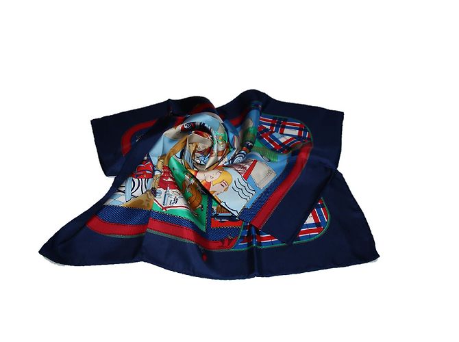 Hermès "L'élégance et le confort en automobile" Sciarpa di seta Blu navy - vista 2
